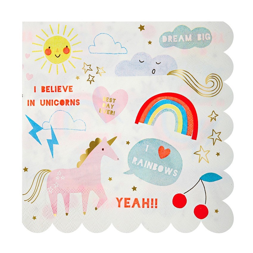 Meri Meri - 16 Papierservietten "Einhorn" für Kindergeburtstag