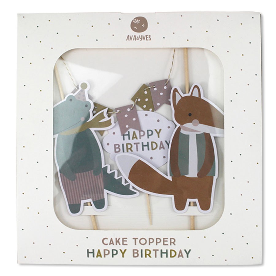 Ava & Yves - Cake Topper Happy Birthday Fuchs Krokodil