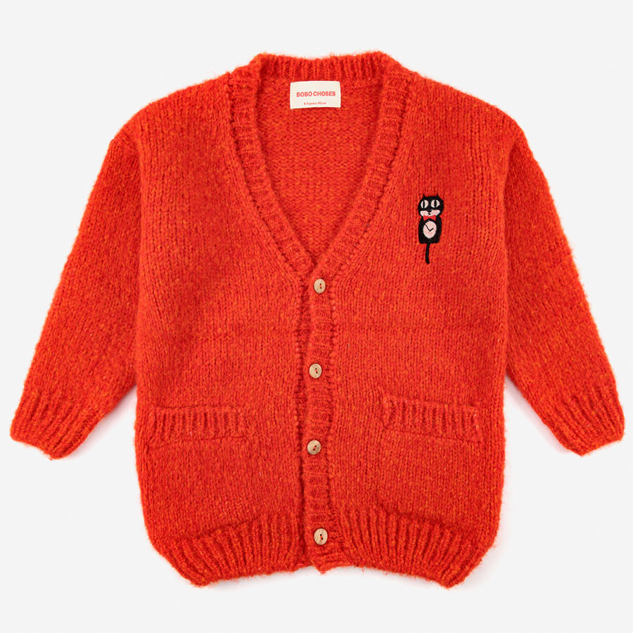 Bobo Choses - Strickjacke "Cat o' Clock" Rot