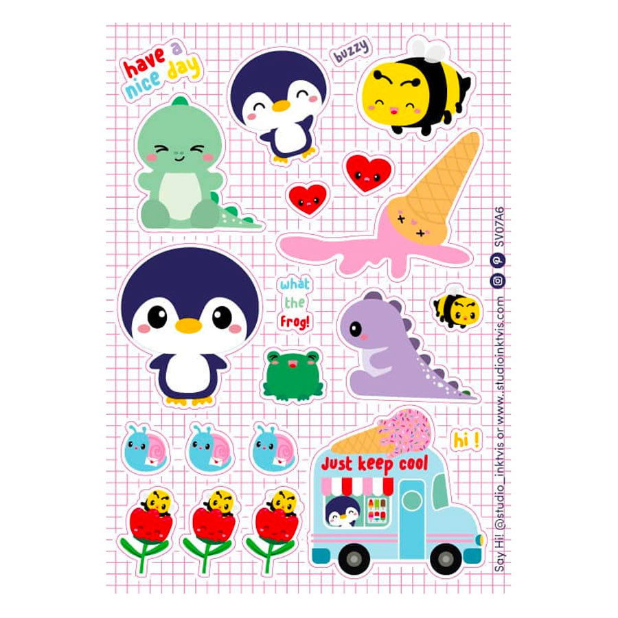 Stickerbogen - Pinguin und Eiswagen - 20 Stk