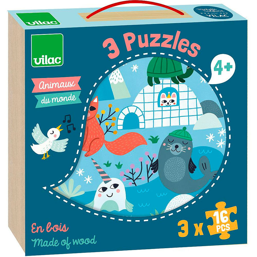 Vilac - 3 Puzzles "Tiere der Welt"