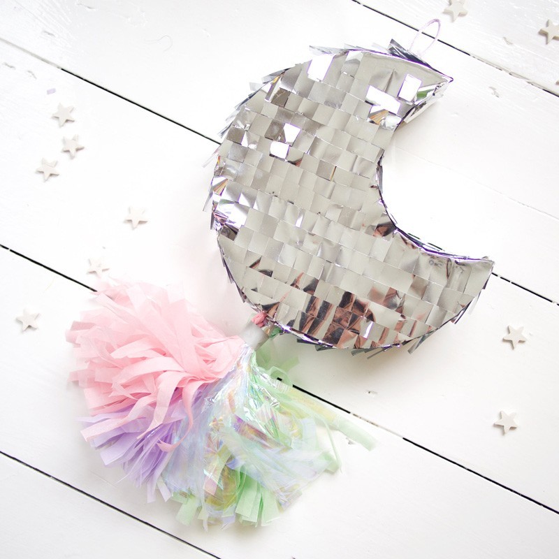 Piñata - Glitzer Mond in Silber für Kinderparty