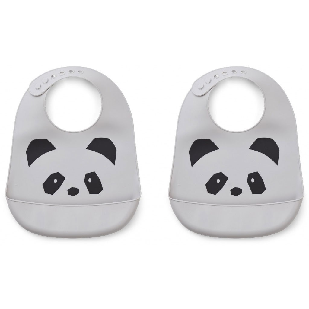 Liewood - 2 Babylätzchen Silikon Tilda Panda Dumbo Grey