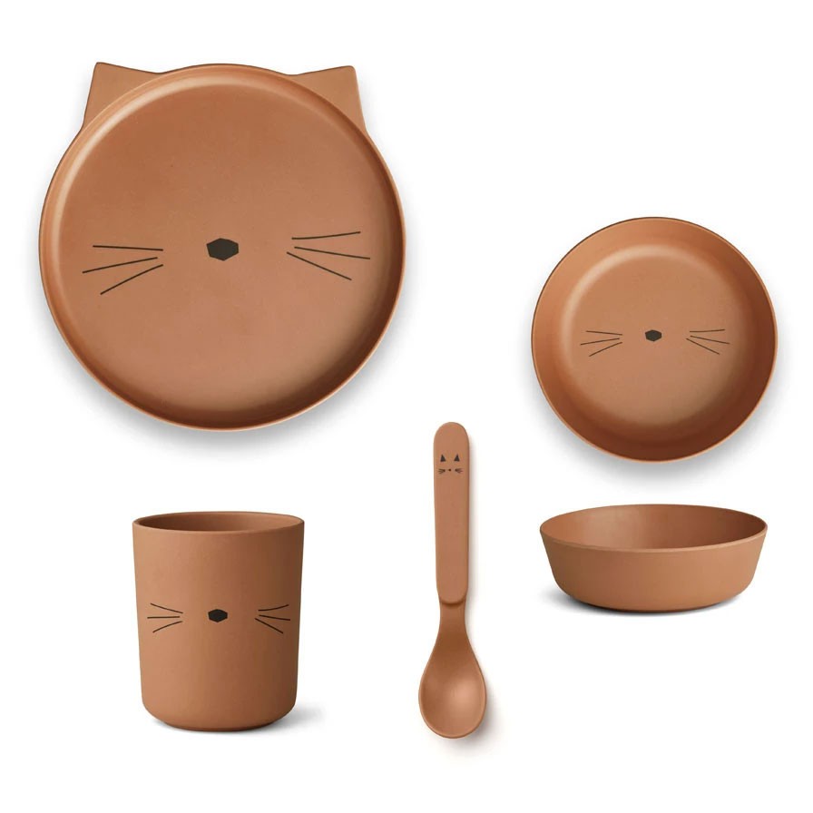 Liewood - Geschirrset Bambus Katze Terracotta
