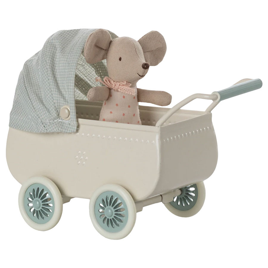 Maileg - Kinderwagen mit Babymaus - Minze