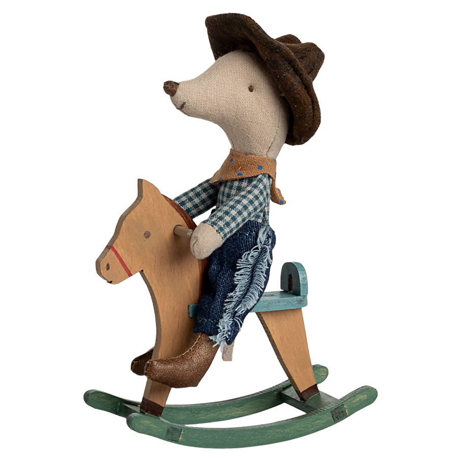 Maileg - Cowboy Maus auf Schaukelpferd, Kleiner Bruder
