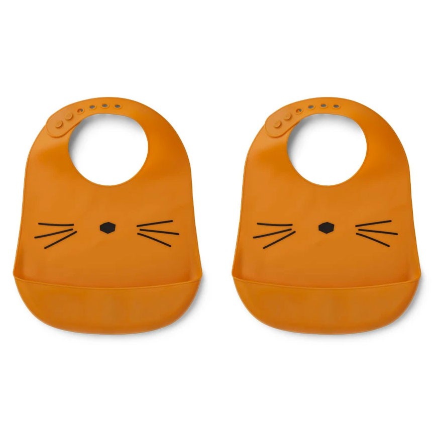 Liewood - 2er Set Babylätzchen Silikon Katze Senfgelb