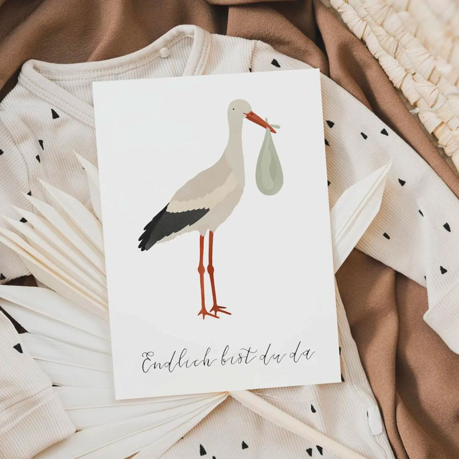 Postkarte - Endlich bist du da - Storch