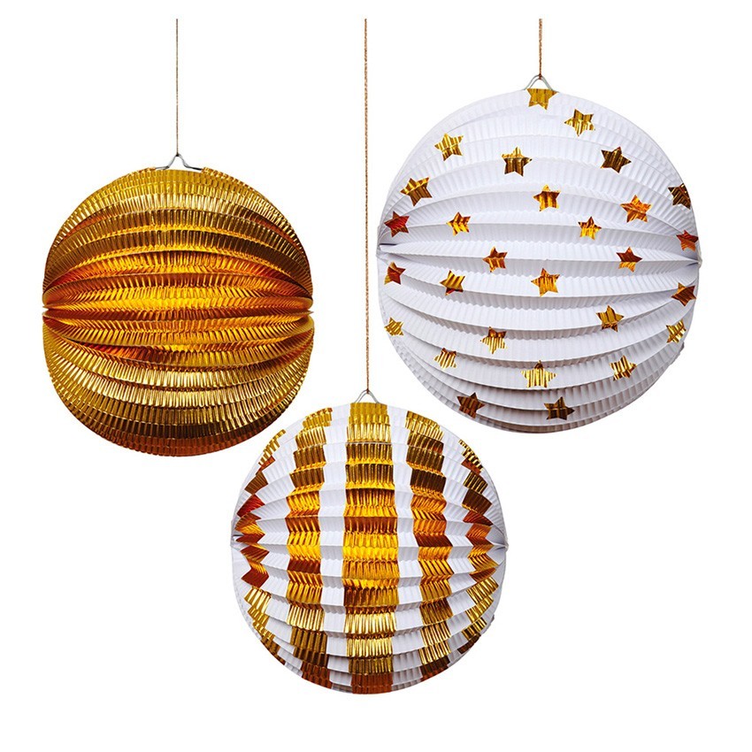 Meri Meri - 3er Set Lampions Gold