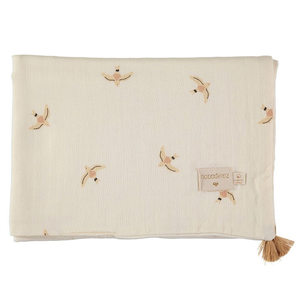 Nobodinoz - Sommer Babydecke "Treasure" Nude Haiku Birds