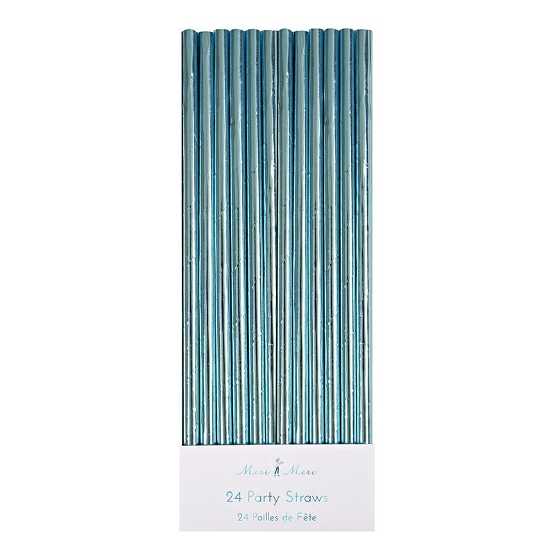 Meri Meri - 24 Strohhalme Blau Metallic