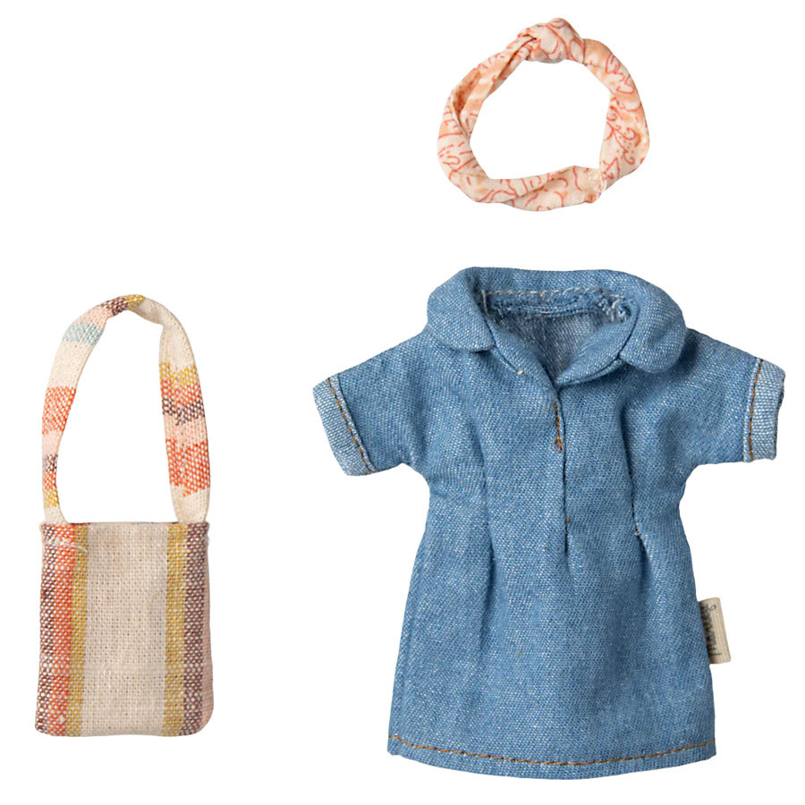 Maileg - Anziehset Jeanskleid und Tasche - Mama Maus
