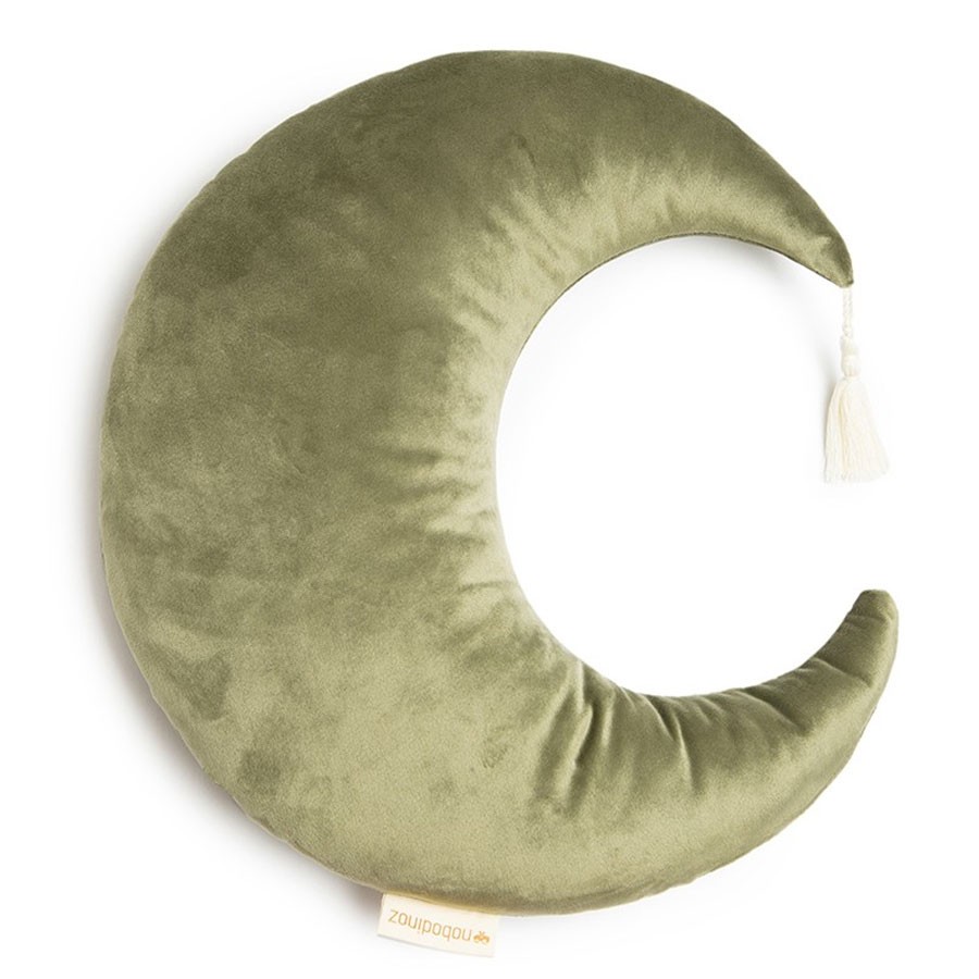 Nobodinoz - Halbmond Kissen "Pierrot Velvet Olive Green"