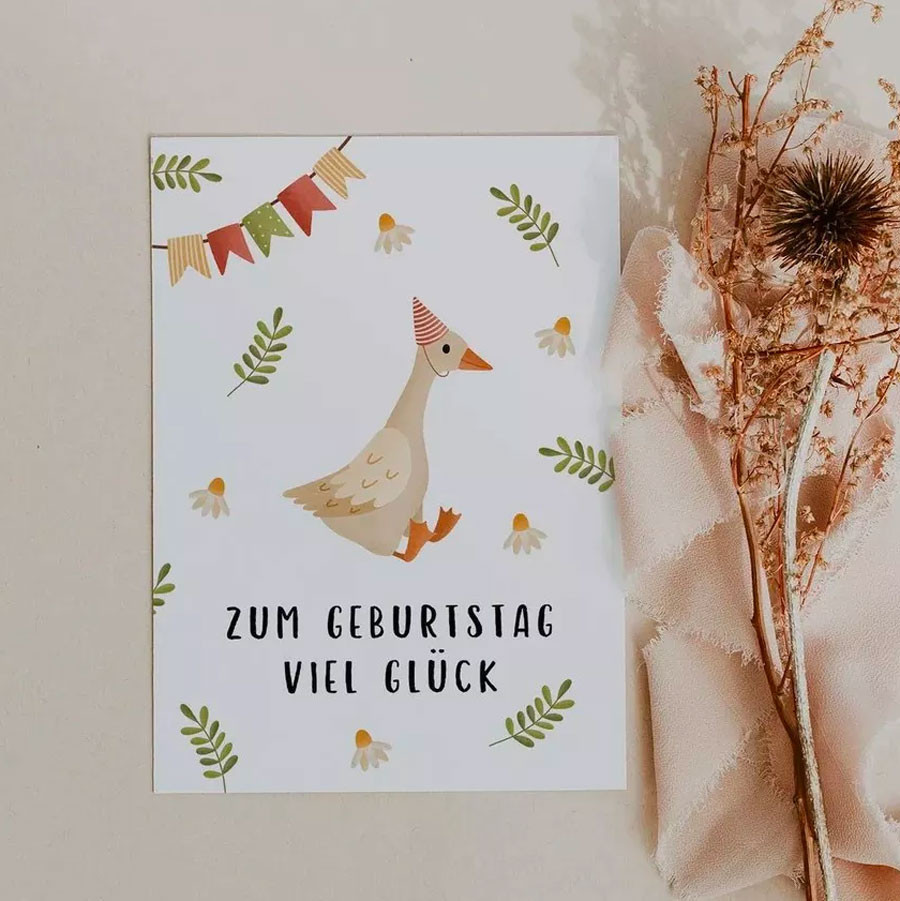 Geburtstagskarte Gans - Zum Geburtstag viel Glück