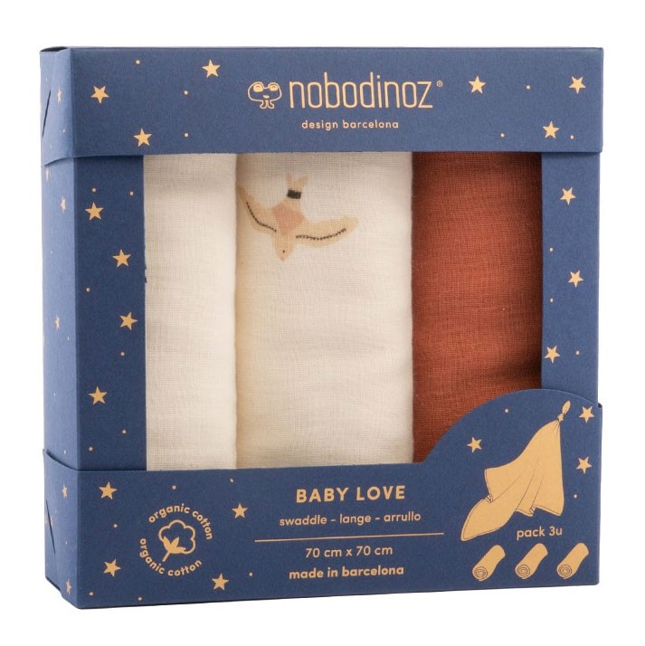 Nobodinoz - Box 3 Baby Love Swaddles Toffee